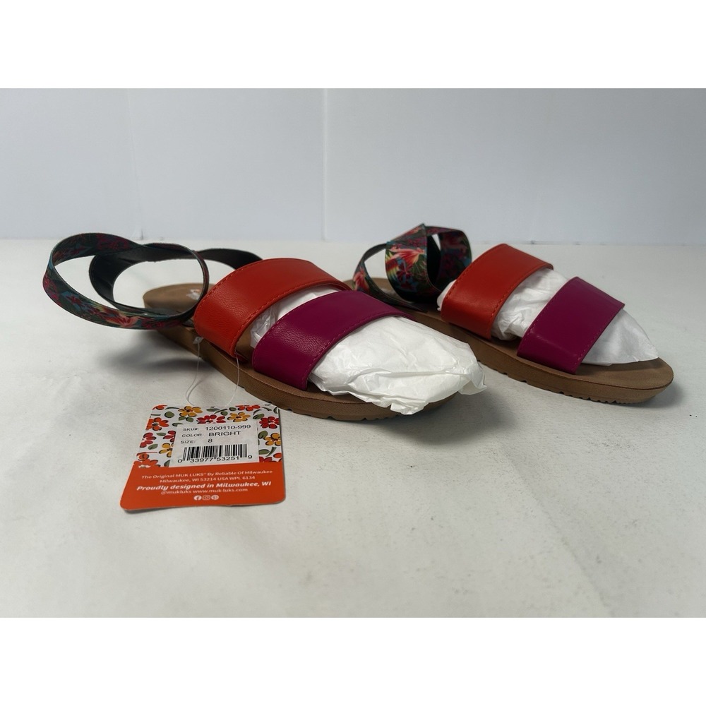 Muk Luks Sandals Womens Size 8 Pink Floral Tropical Vacation Elastic Ankle Strap